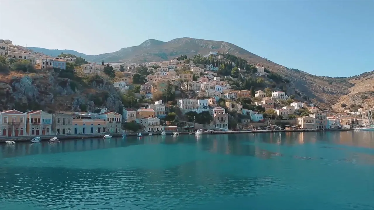 The colourful harbour of Symi on a day trip from Rhodes